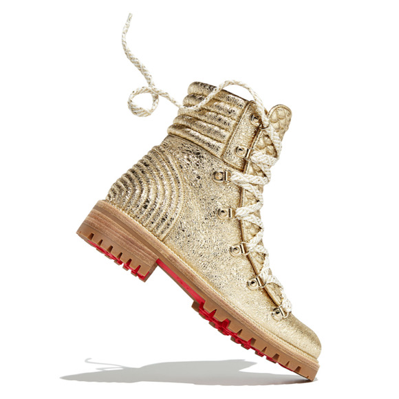 Christian Louboutin Mad Boot Platine Gold Flat Combat Lace Ankle Bootie 35.5 - Picture 5 of 12